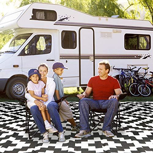 SAND MINE Reversible Mats, Plastic Straw Rug, Modern Area Rug, Large Floor Mat and Rug for Outdoors, RV, Patio, Backyard, Deck, Picnic, Beach, Trailer, Camping (9' x 12', Black & White Lattice) - Thumbnail 6
