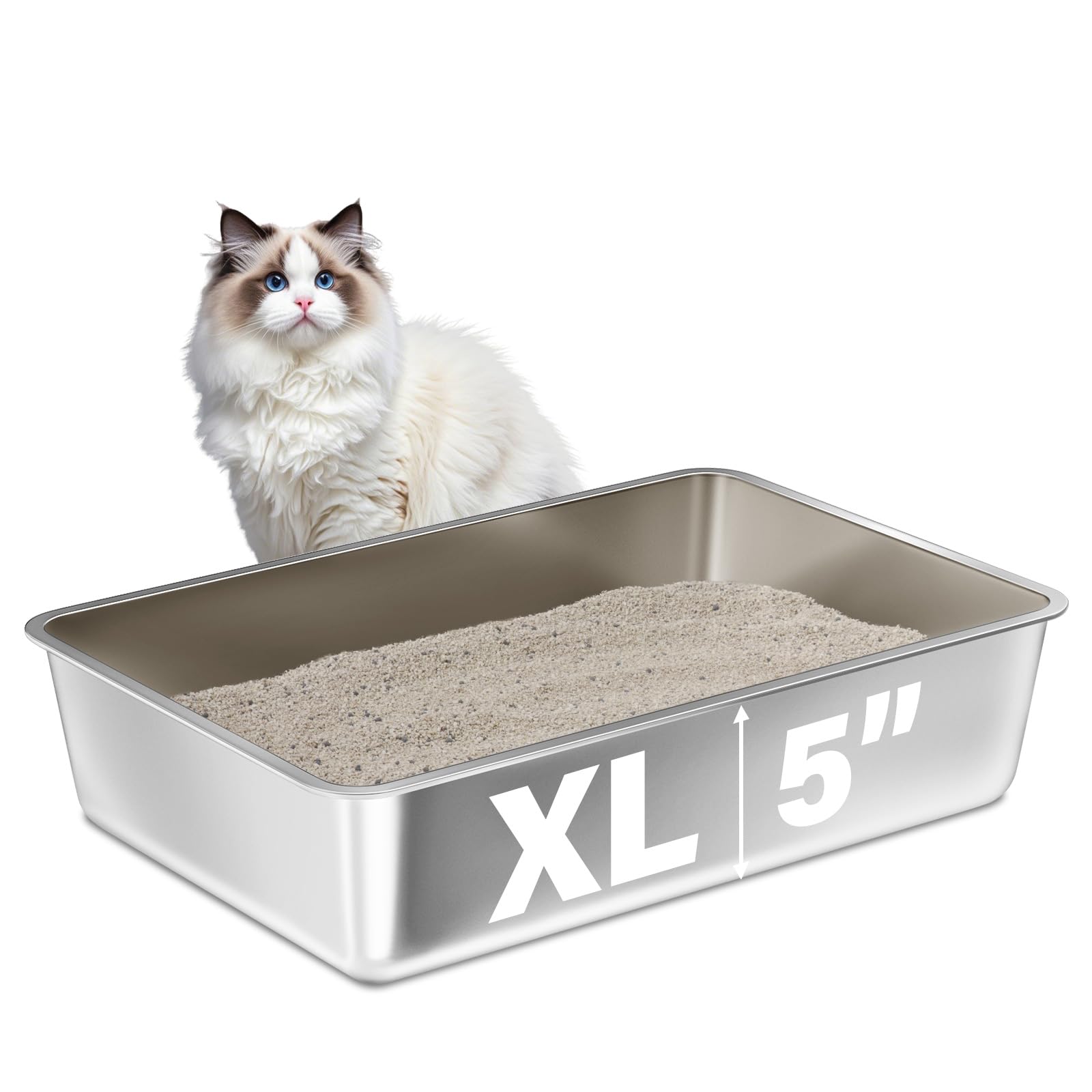 FUTAM Stainless Steel Litter Box,XL Metal Litter Box for Cat, Large Metal Litterbox for Kitty, Easy Clean, Non Stick No Smell โ image 1