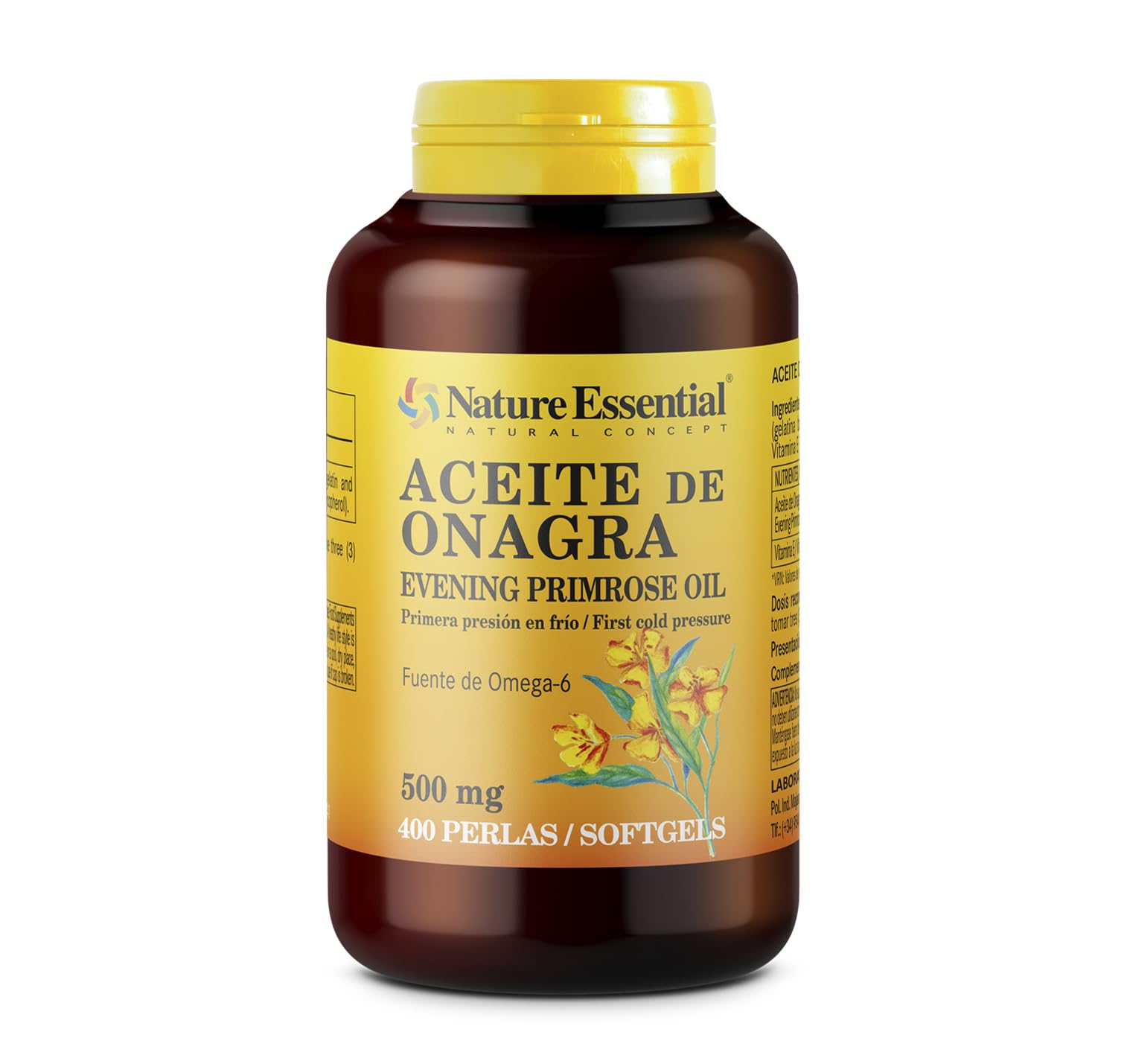 Nature Essential | Perlas de Aceite de Onagra 500 mg | 400 Perlas | Con Vitamina E | Fórmula para el Bienestar Femenino