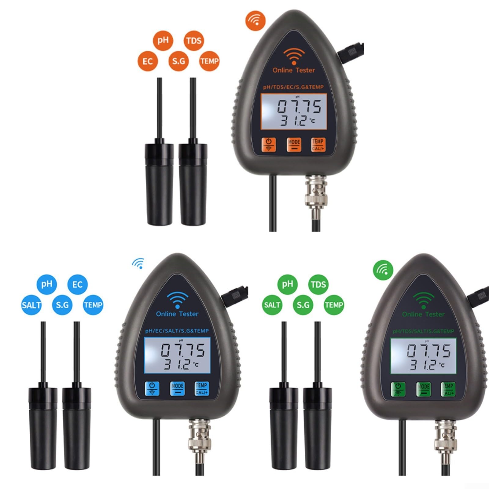 Per Tuya 5-in-1 WiFi PH Monitor e Tester di Qualità Dell'Acqua Con Salinità, Gravità Specifica, Sensori di Temperatura Per Acquari, Laghetti Di Pesci, Idroponica (WF9953)