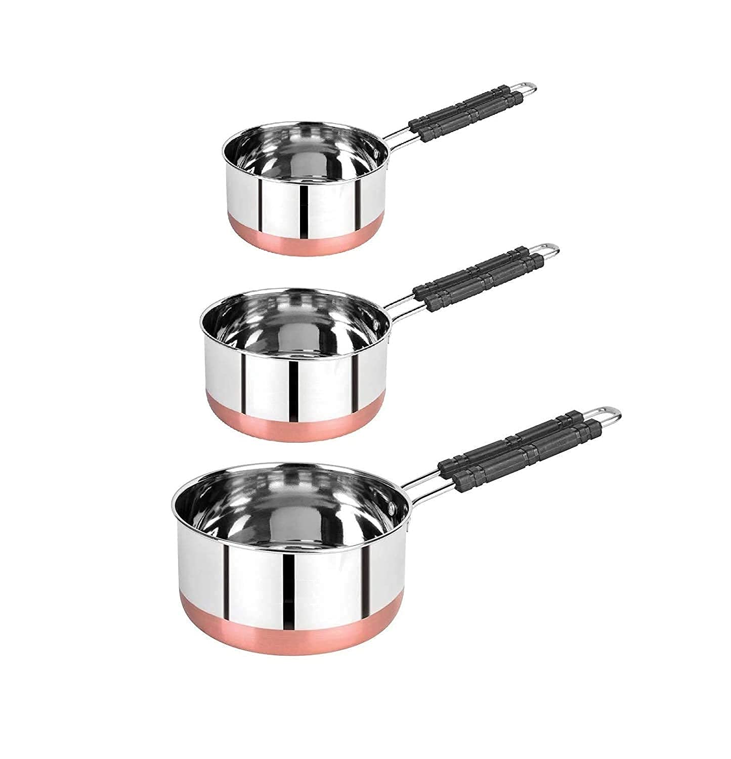 WOWEEStainless Steel Copper Bottom Sauce Pan/Milk PAN/Tea PAN 3 pcs Combo Set Capacity:- 1, 1.5, 2 Liter Sauce Pan 15.5 cm, 17 cm, 18.5 cm Diameter Stainless Steel