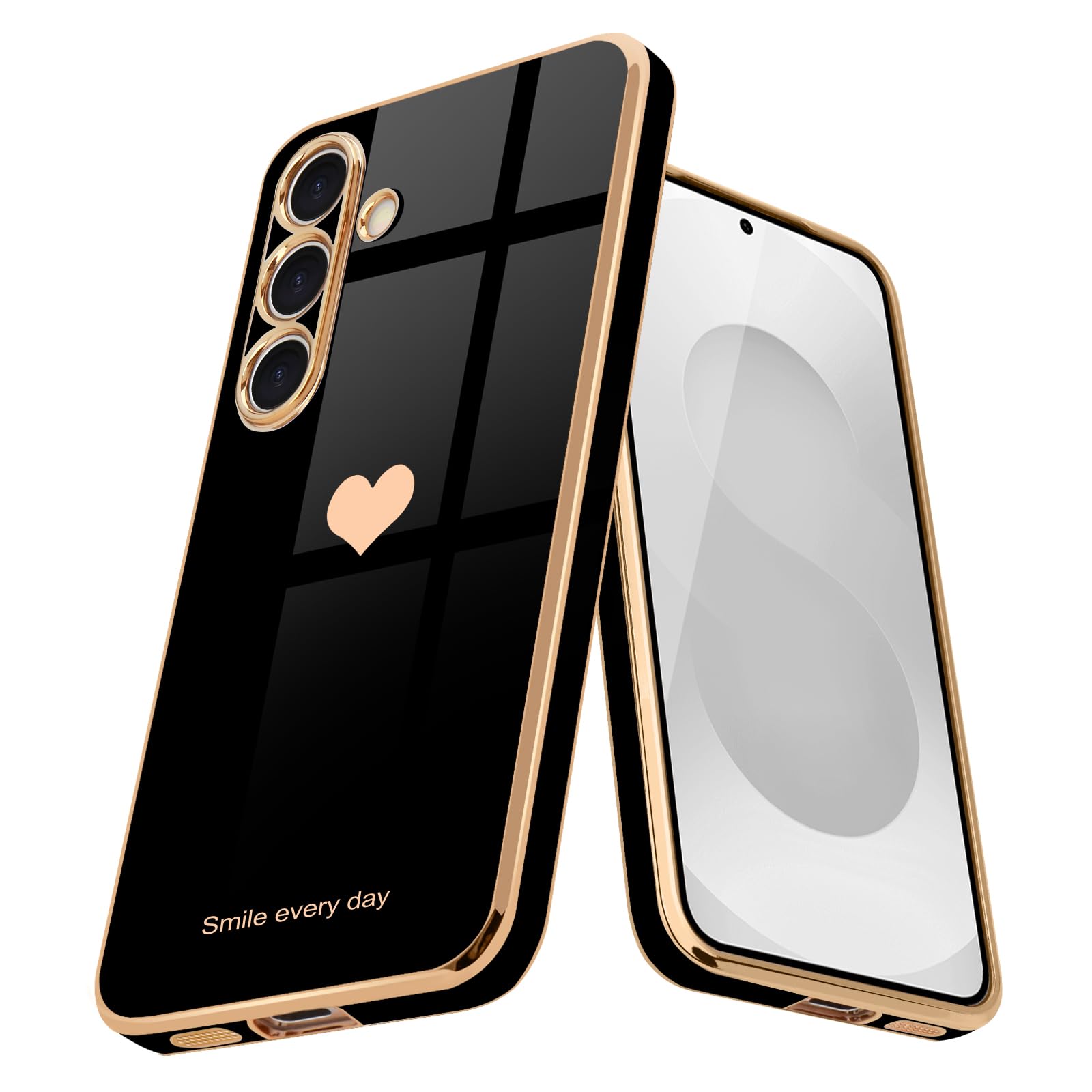 Teageo for Samsung Galaxy S25 5G Case for Women Girl Cute Love-Heart Luxury Bling Soft Back Cover Full Camera Protection Silicone Shockproof Phone