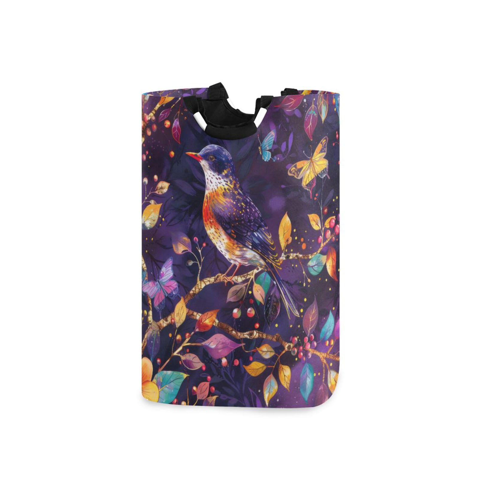 Jihqo Laundry Hamper Basket Colorful Bird Flowers Blooming Collapsible Nursery Storage Bin Waterproof Clothing Baskets for Home Bedroom Bathroom Washing Room