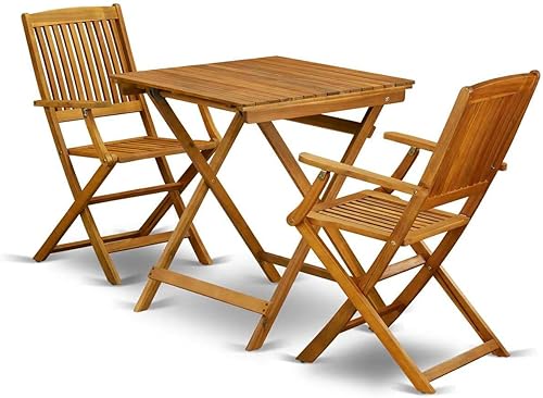Miniatura 6 de East West Furniture Selma - Juego de 3 piezas para patio bistró contiene una mesa auxiliar cuadrada de madera de acacia para exteriores y 2 sillas