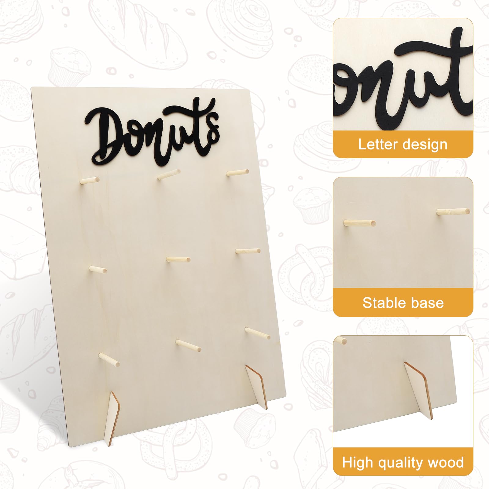 Supporto per ciambelle in legno, riutilizzabile, per matrimoni, compleanni, baby shower, anniversari, pasticceria
