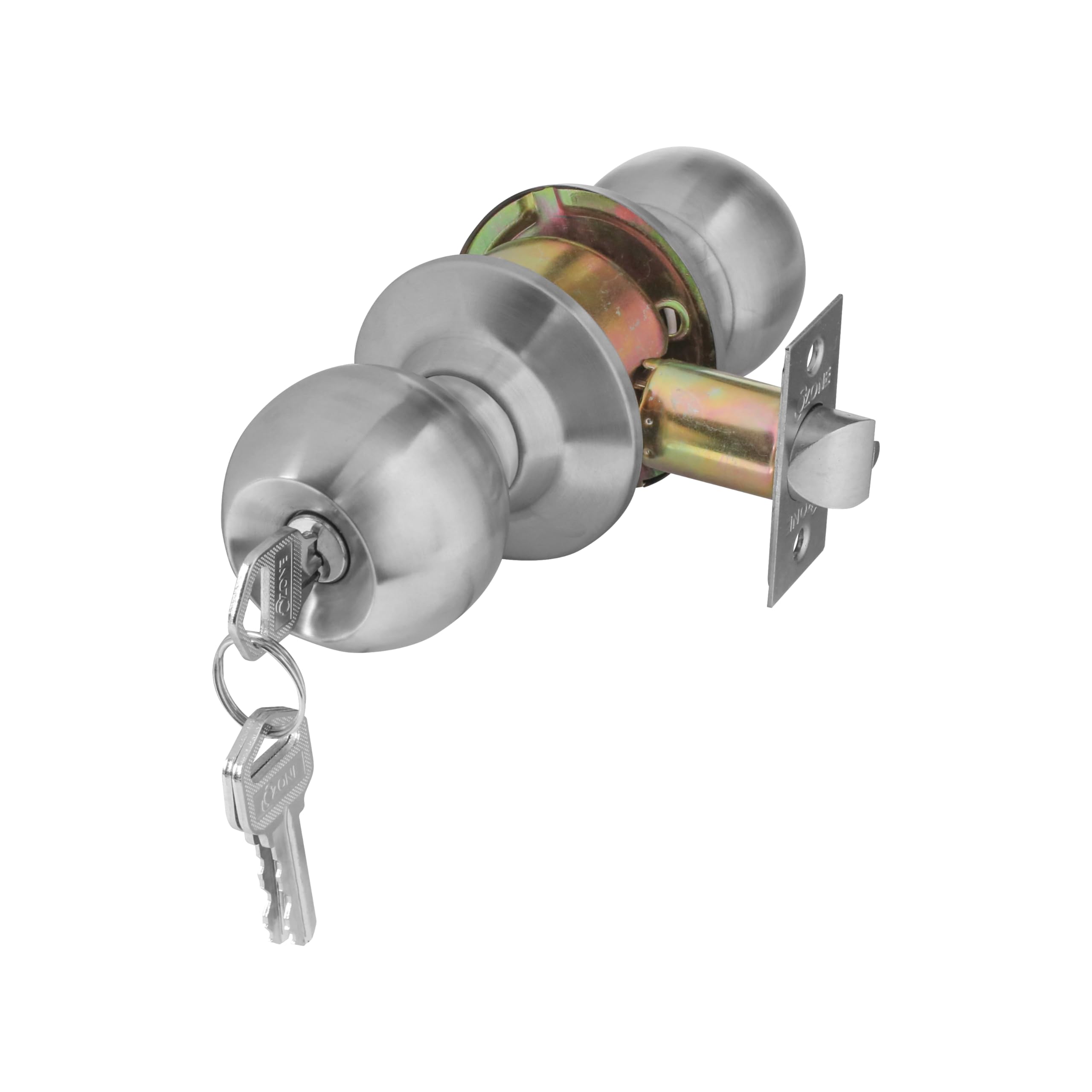 Ozone Cylindrical Knob Lock | Stainless Steel Finish (KNOB Lock with Key & Push Button (Economy))