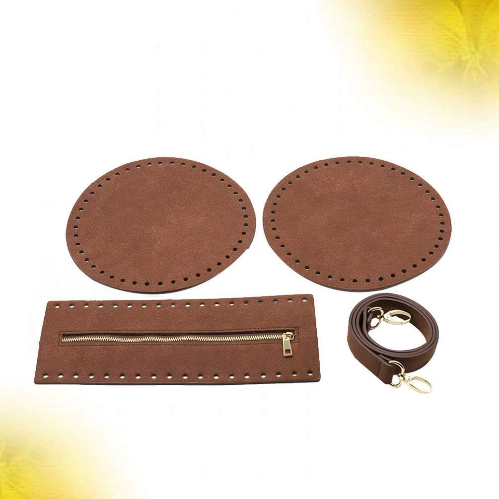 4 Pcs Bag Bottom Shaper Round Pu Leather Purse Inserts Base Strap Lobster Clasp Zipper for DIY Bag Making Accessories (Coffee)