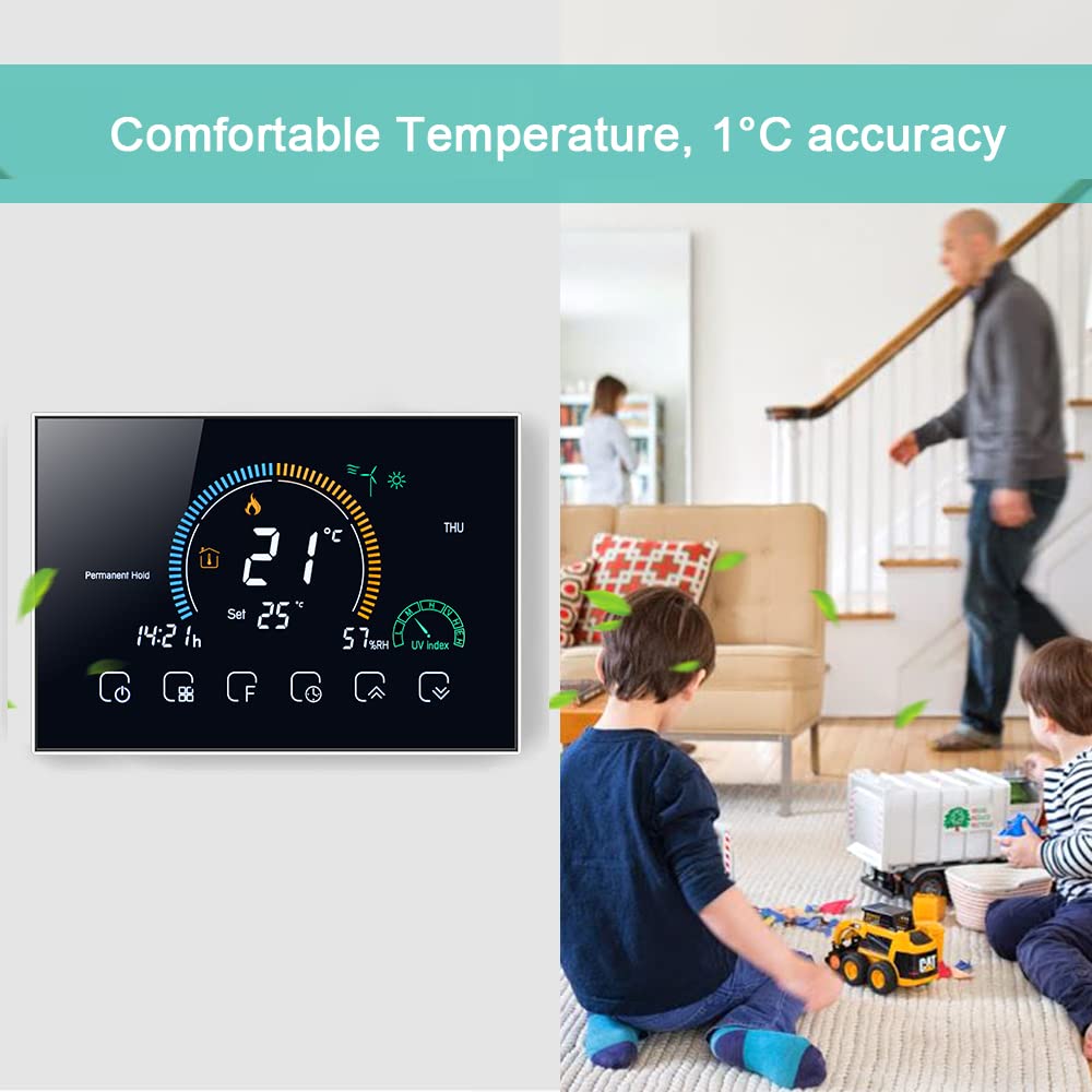 Matybobe Termostato para calefacción por suelo radiante, termostato, programable, pantalla táctil LCD para calentadores de agua, termorregulador con retroiluminación, 95-240 V
