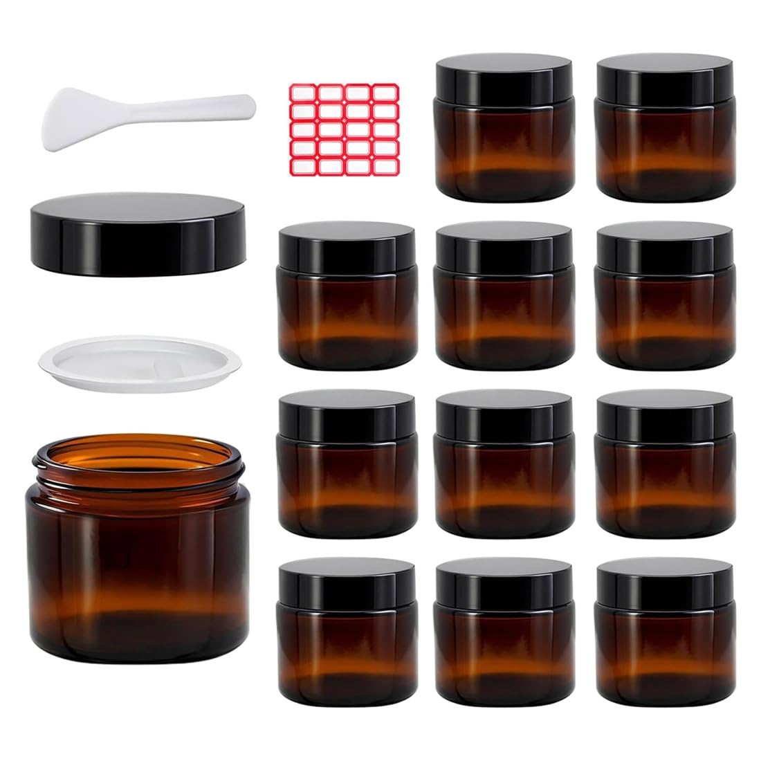 Aundhegrtt Cosmetic Refill Bottles Amber Glass Jars with Inner Lids Leakproof Round Airtight Glass Jars