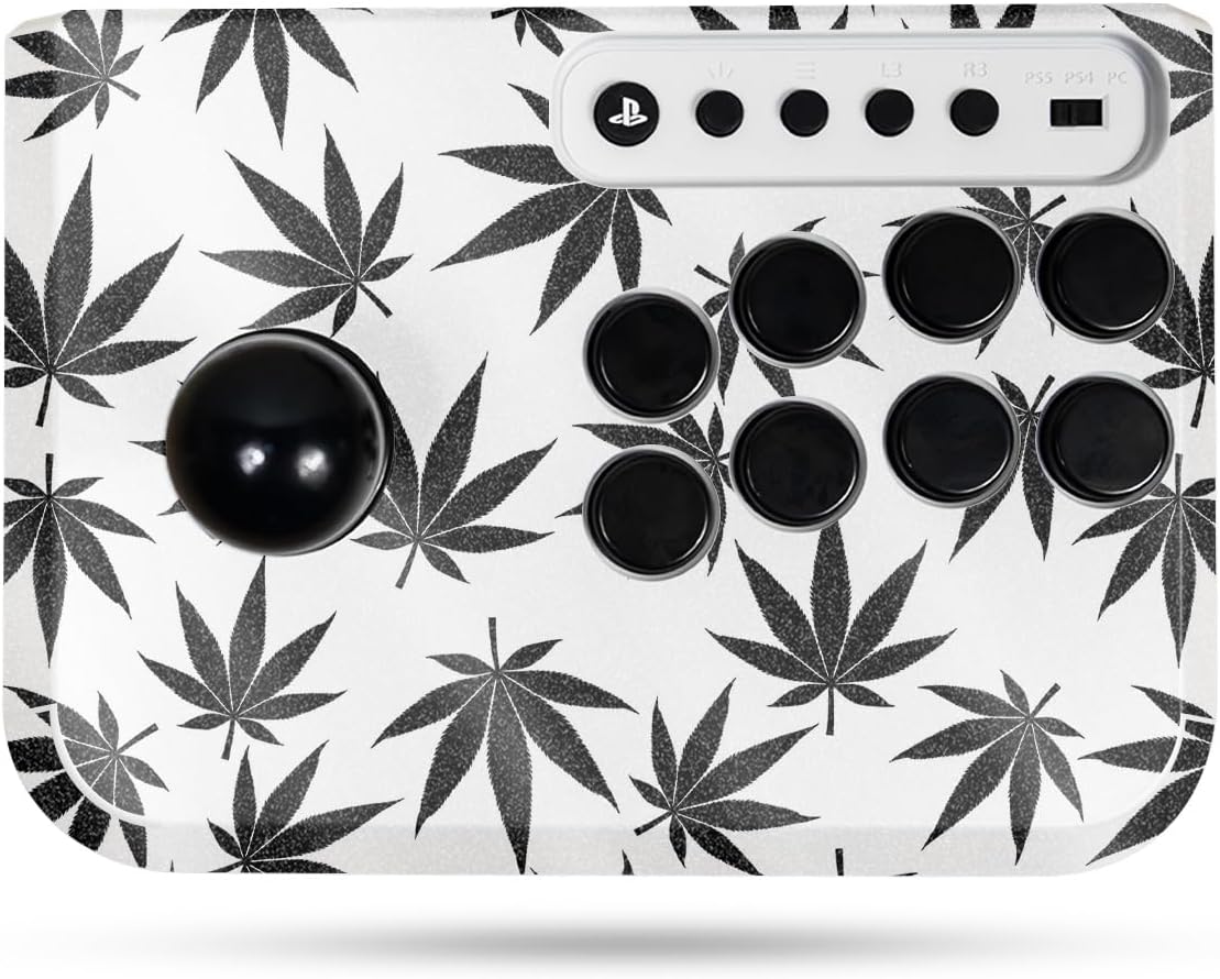 Glossy Glitter Gaming Skin Compatible With Hori Fighting Stick Mini (PS5, PS4, PC) - Pot Leaves Black - Premium 3M Vinyl Protective Wrap Decal Cover - Easy To Apply | Crafted in the USA by MightySkins