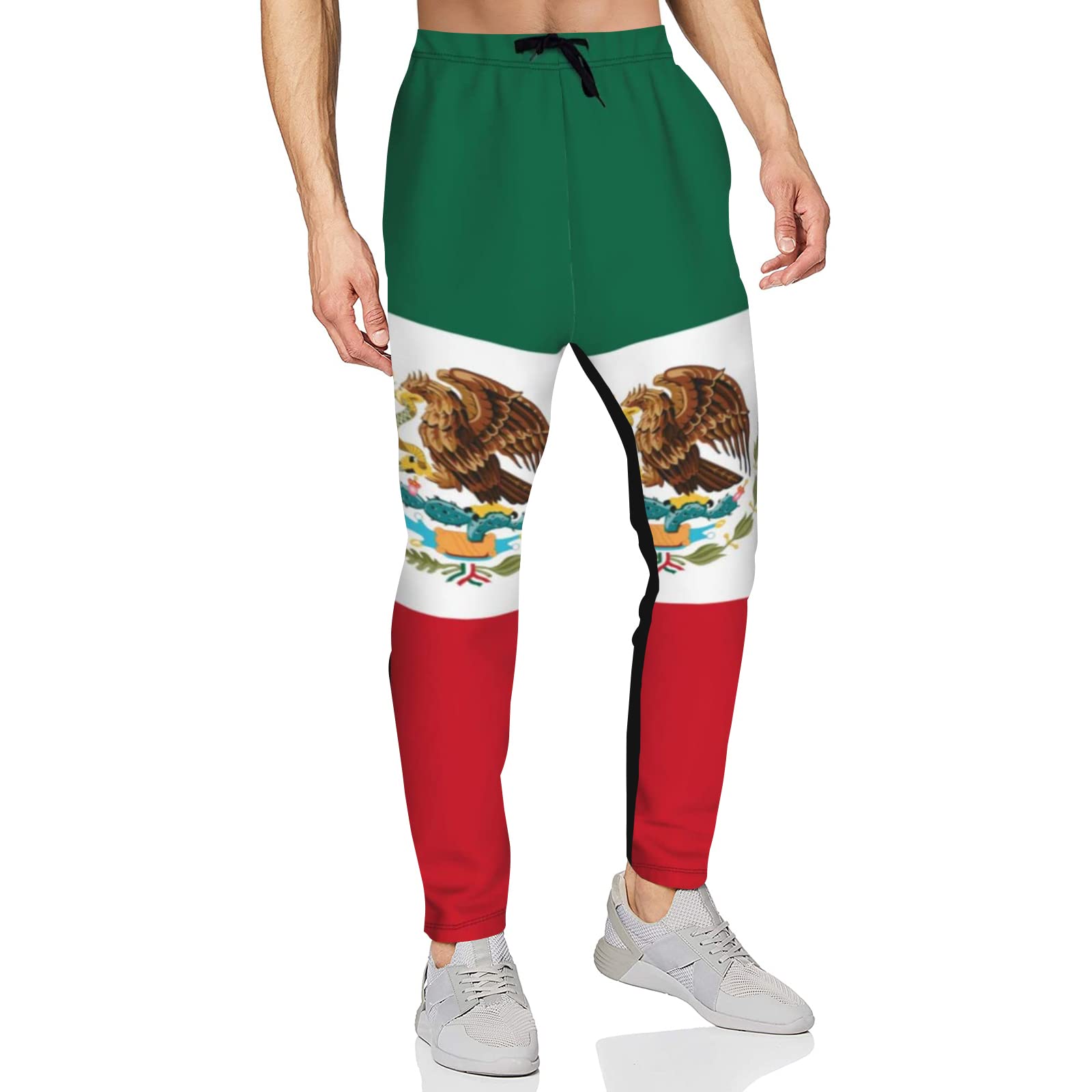 ARESD Men's Jogger Sweatpants，Casual Athletic Jersey Pants with Pockets Funny Sports Trousers for Workout,Training,Jogging, Mexico Flag, X-Large
