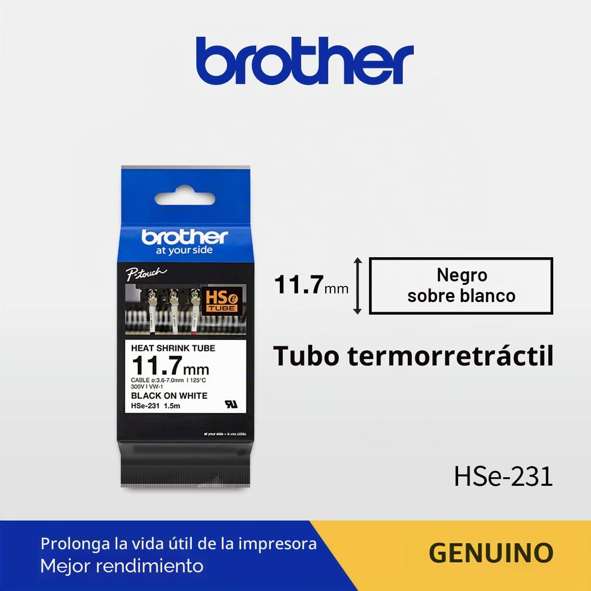 Brother HSe231 - Cinta tubo termorretráctil (ancho: 11,7 mm, longitud: 1,5 m, cable recomendado: Ø 3,6 mm a 7 mm)