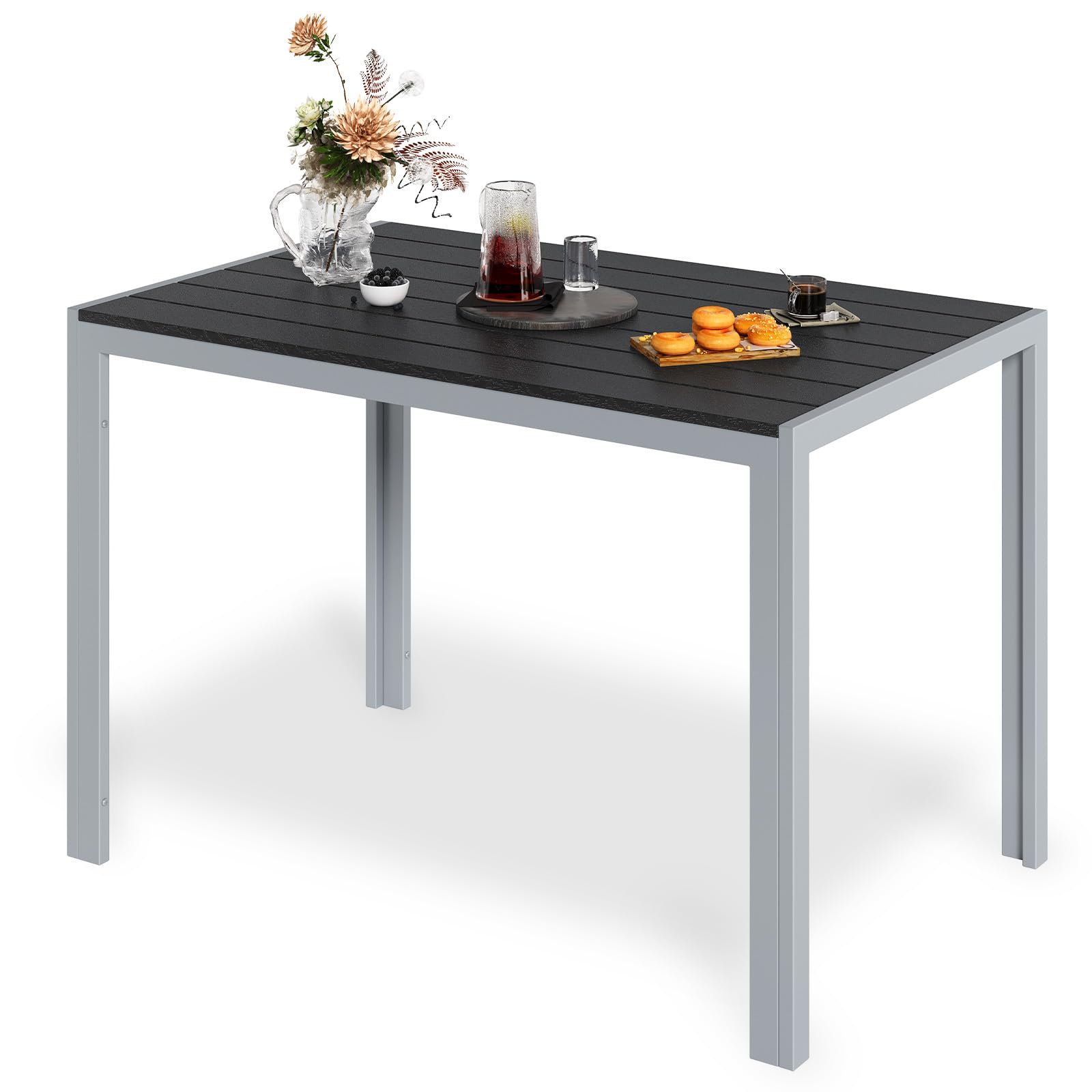 LIFERUN Aluminium WPC Tuintafel, 110x70 cm Rechthoekige Balkontafel