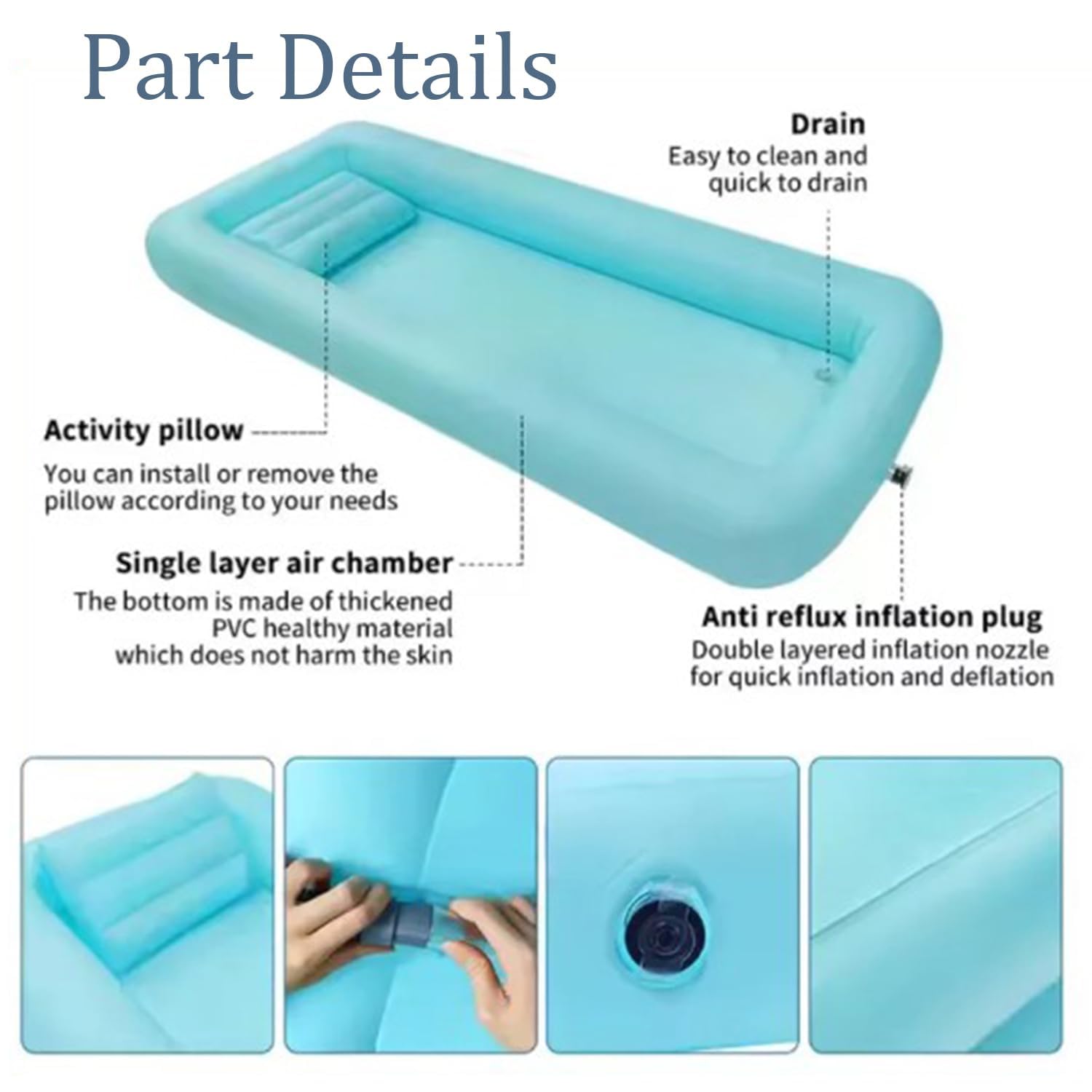 Vasca Da Bagno Gonfiabile,Vasca Per Doccia,Set Doccia Con Vasca Da Bagno Gonfiabile,Sacca Per l'Acqua e Pompa Ad Aria,Adatto a Persone Con Disabilità,Anziani e Pazienti Allettati,Portatile(Blu)