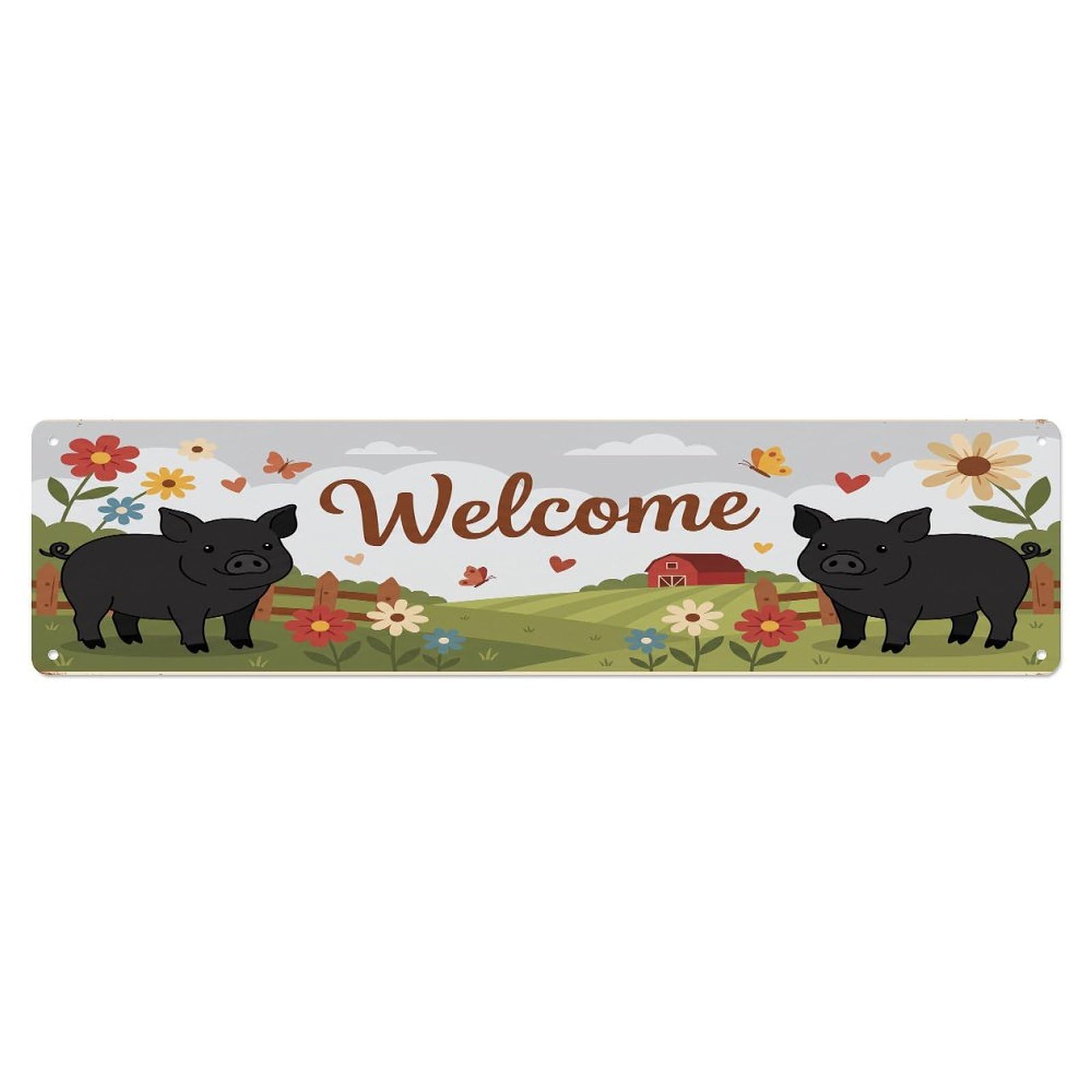 Cxhjca 4X16inch(10X40cm) Vintage Welcome Mulefoot Pig Metal Tin Sign