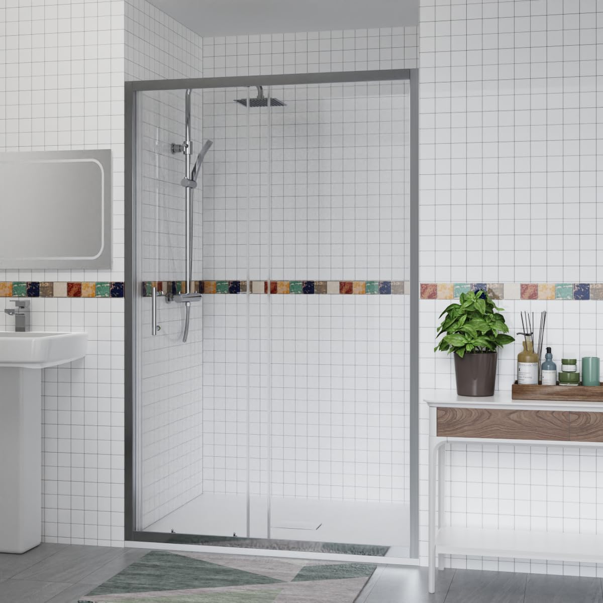 Aquariss 1300x800mm Sliding Shower Enclosure Chrome with Shower Tray
