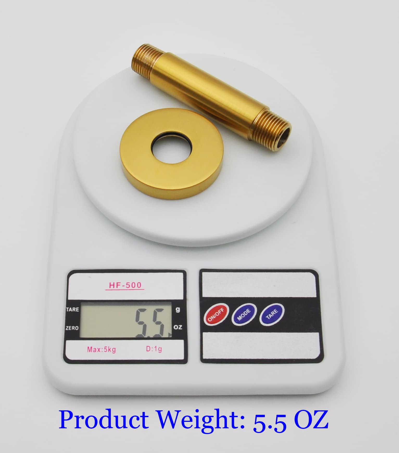 Ramię prysznicowe i kołnierz O-ring, 7,6 cm, solidny mosiądz, okrągłe, oba lutowane stożkowe gwinty 1/2 NPT, proste przedłużenie ramienia prysznicowego, sufitowe ramię głowicy prysznicowej do deszczownicy (szczotkowane złoto)