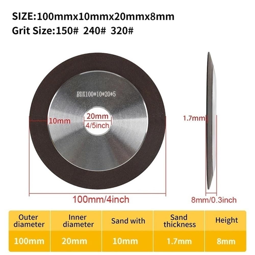 Meule diamantée for affûteuse de scies en carbure, disque de meulage circulaire en résine for outil de fraisage en acier au tungstène(100MM*20MM*10MM*8MM*150)