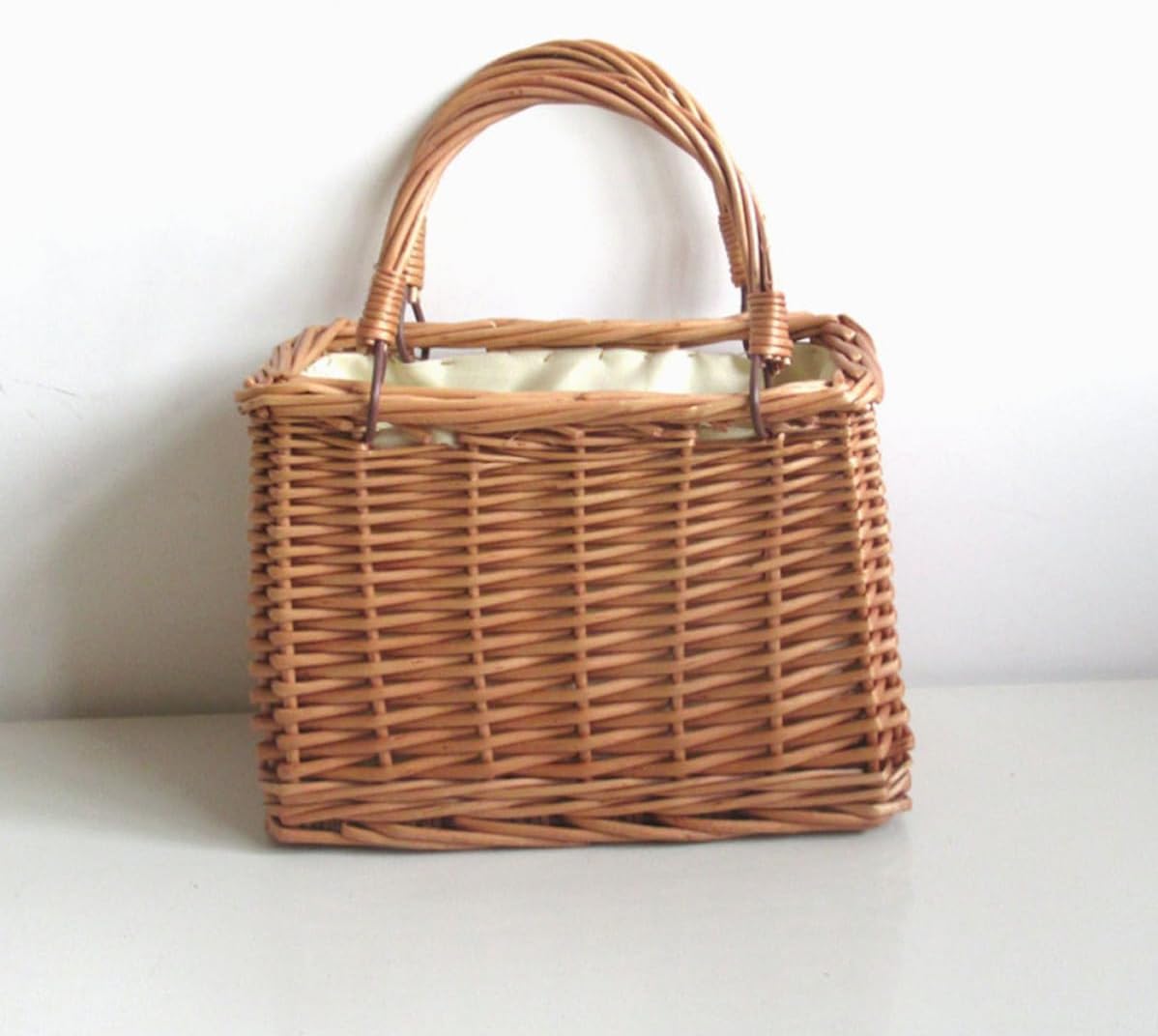 Handwoven Wicker Storage Basket with Handles for Desktop Decor
