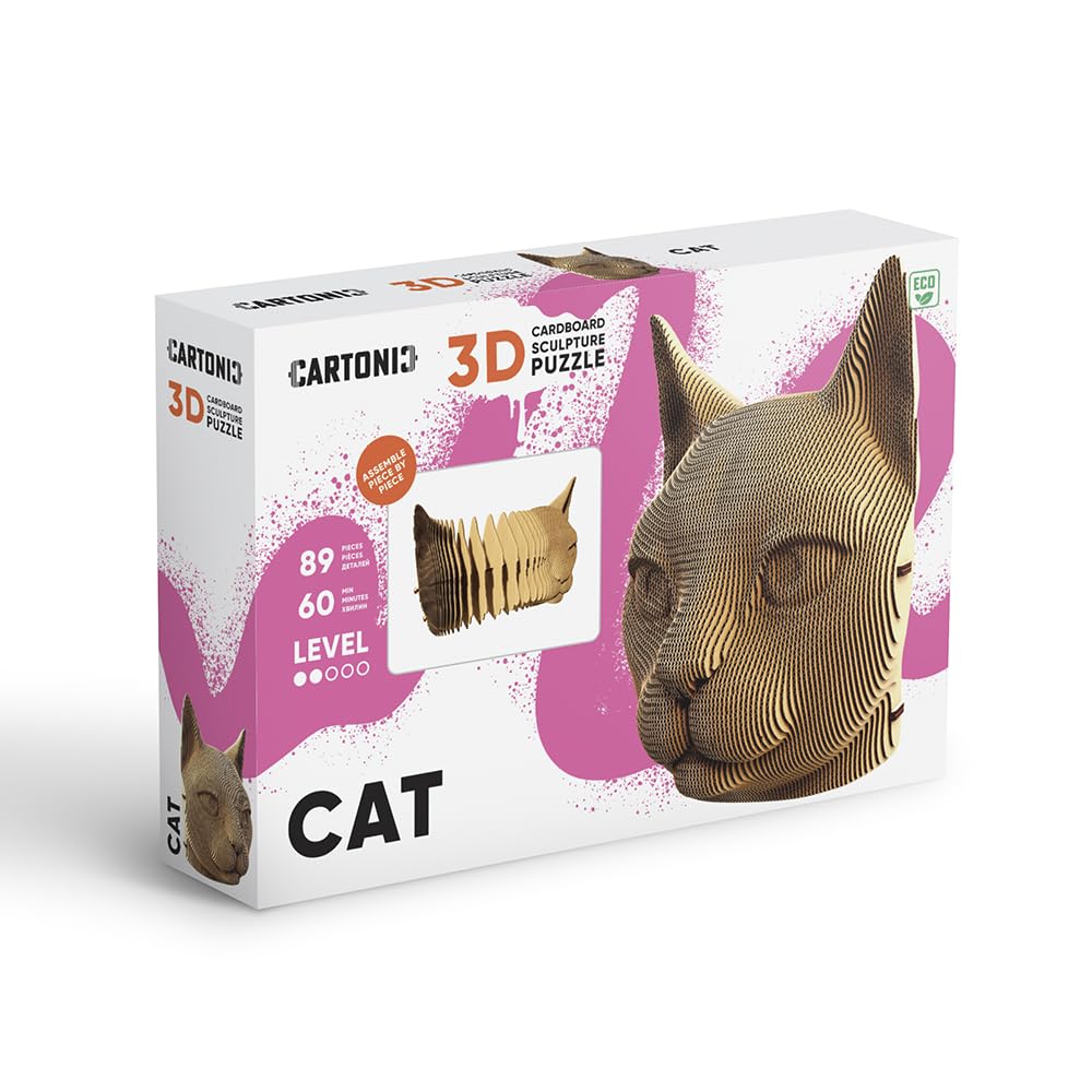 Chat Puzzle 3D en Carton – Maquette à Monter | 89 Pièces, 18 × 15 × 13 cm – Kit Sculpture DIY à Peindre, Matériaux Recyclés, Ados & Adultes, Idée Cadeau Déco