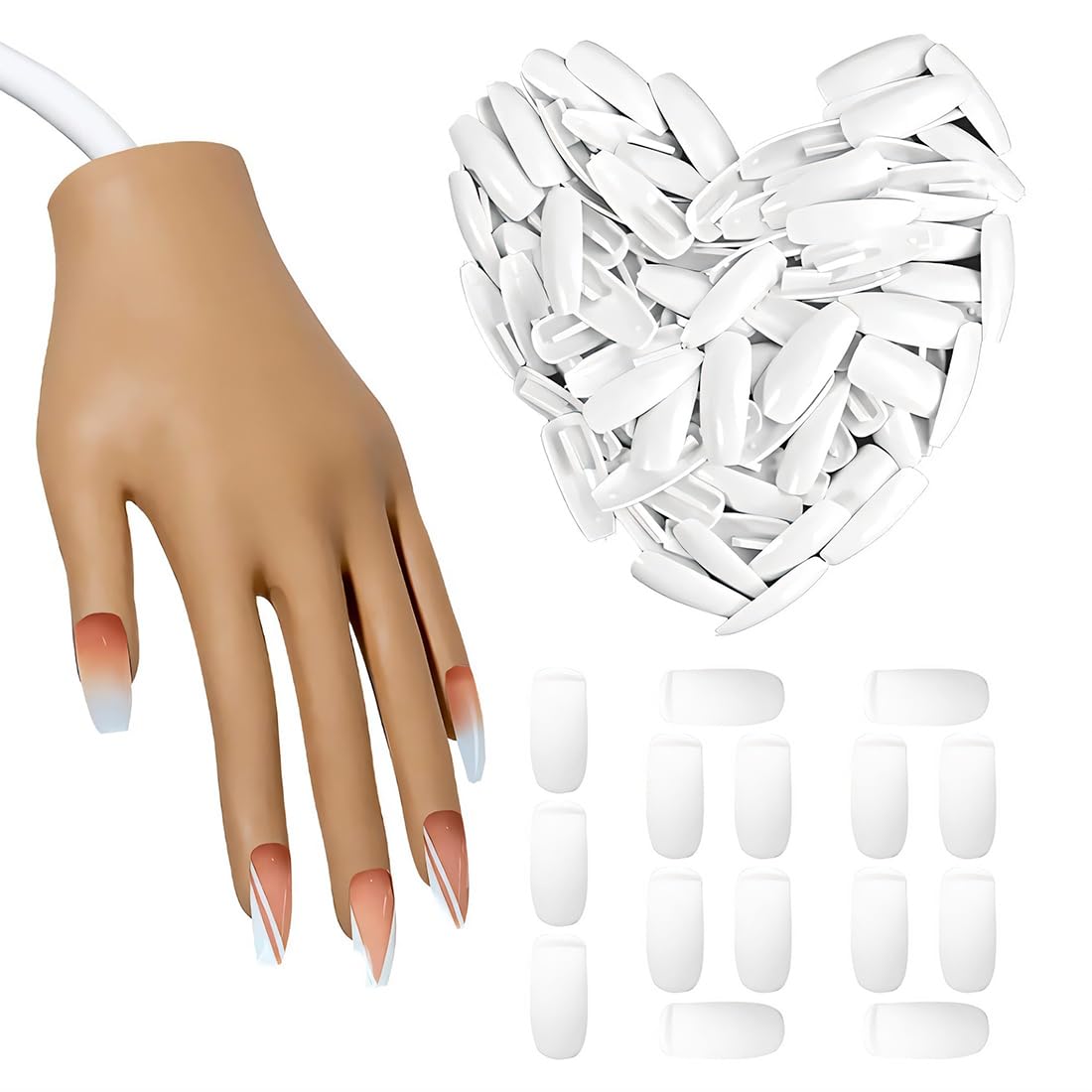 100 mains artificielles pour la pose d'ongles, ongles interchangeables pour la pose d'ongles, set de doigts professionnels pour l'art de l'ongle, blanc