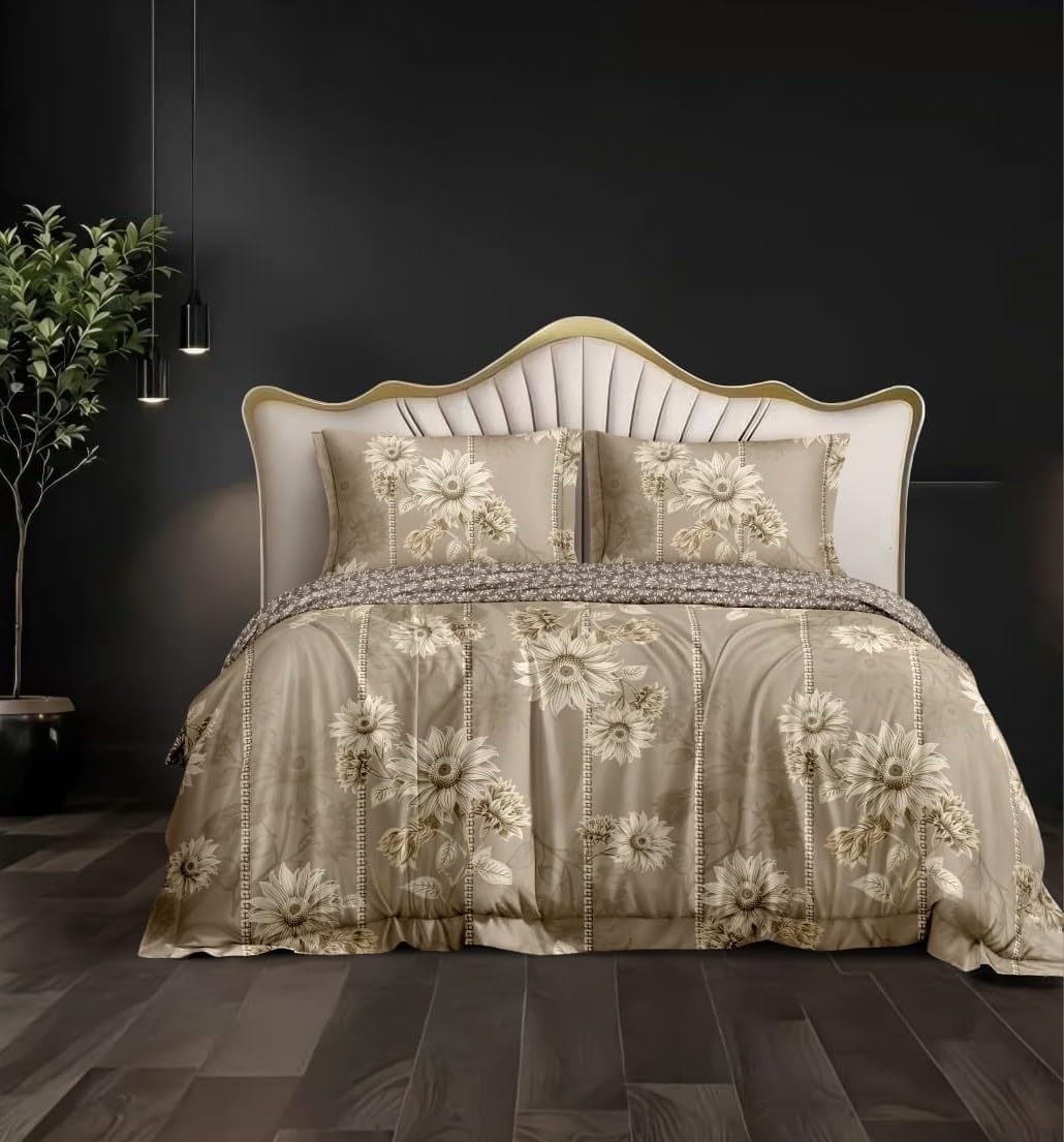 1 Reversible Comforter Double King Size 90 x 100 Both Side Same Print 1 Bedsheet King Size 90 * 100 inches and 2 Pillow Cover 4 Pieces Bedding Set | AC Quilt | AC Dohar-Multicolor