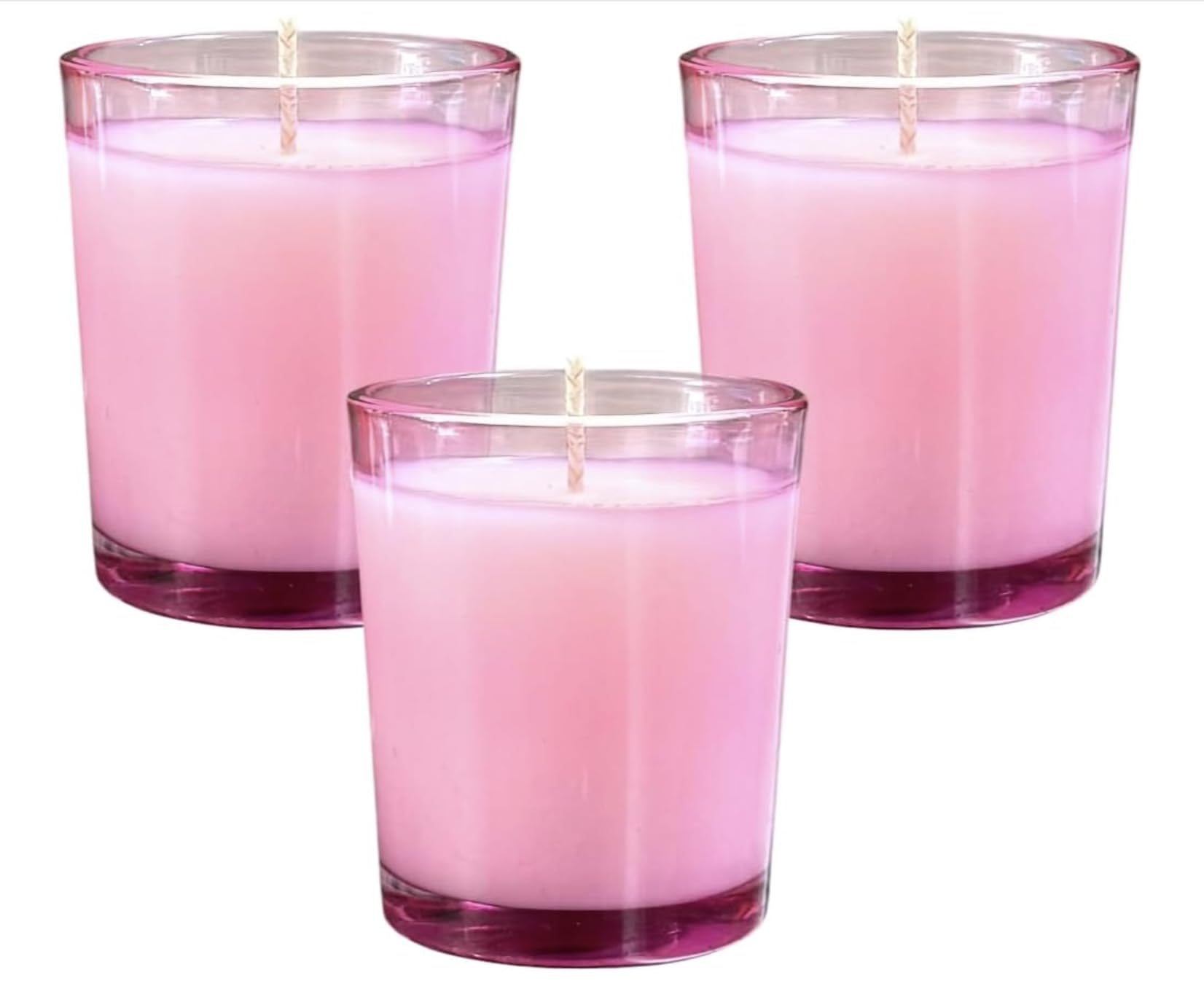 Mister Candle - Pink Color Filled Glass Votive Candles Jar, Perfect Home Decoration, Wedding Favors Hand Poured in USA (Set of 12) (Unscented)