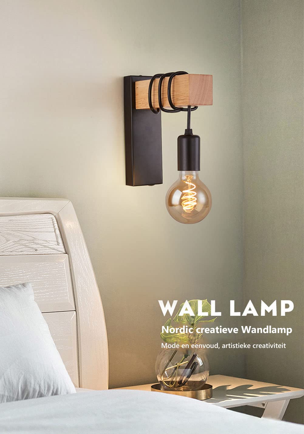 Branchez les appliques murales, Applique murale industrielle vintage avec appliques murales en bois massif Luminaires muraux pour Chambre Salon Ferme Couloir (Black 1)