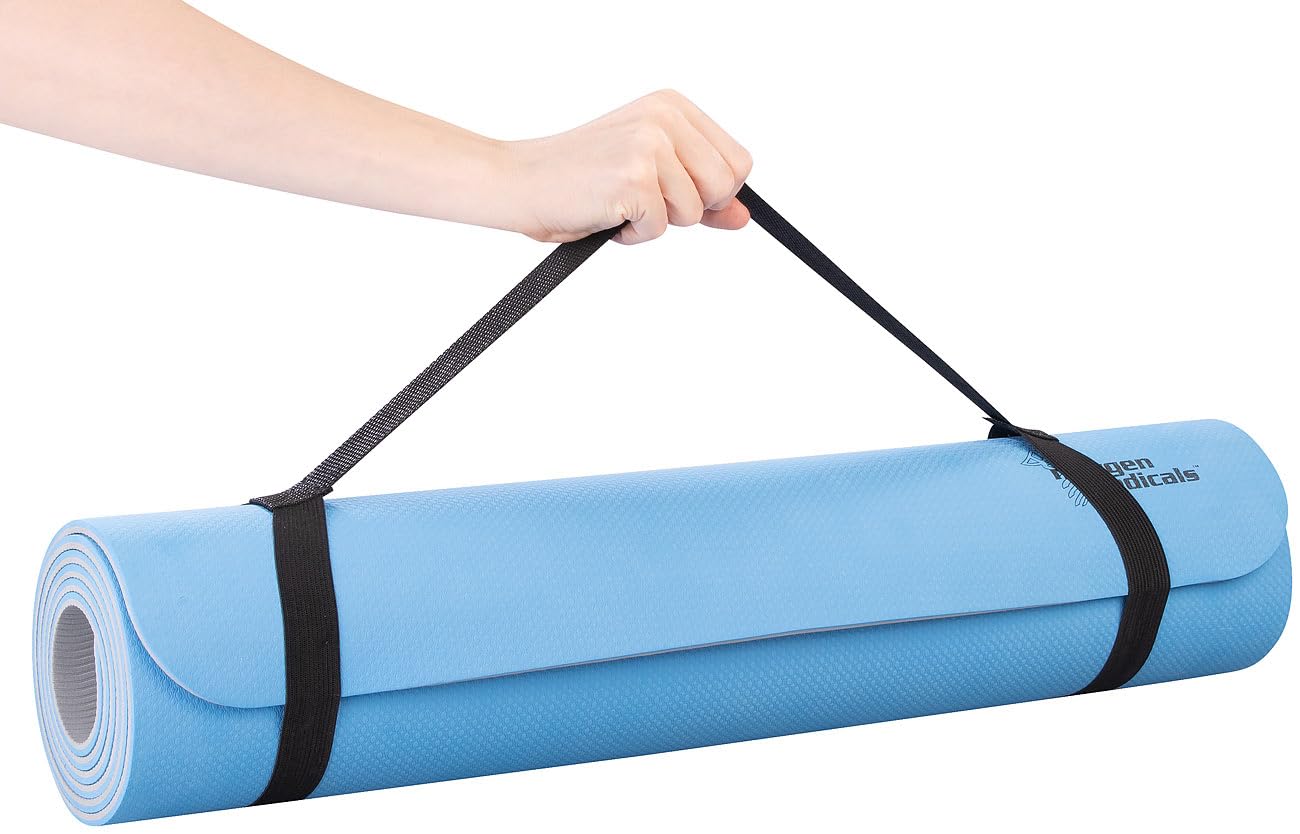 newgen medicals Yoga-Übungsmatten: 4er-Set doppelseitige TPE-Yoga- & Gymnastikmatten, Tragegurt, 183x61cm (Fitnessmatten doppelseitig, Yogamatte TPE rutschfest)