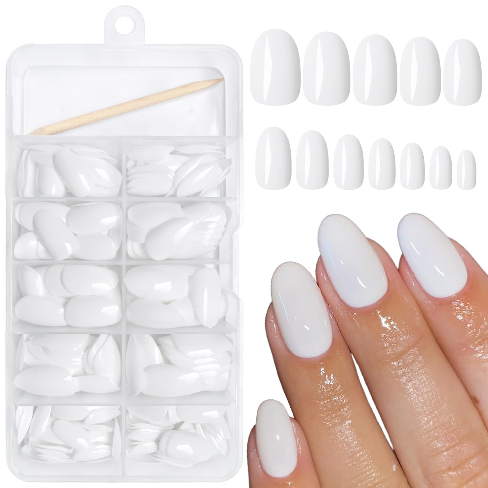 Photo 1 of AddFavor Oval Press on Nails Short Fake Nails, 240pcs White Nails Press on Almond False Nail Full Cover Acrylic Nail for Women and Girls