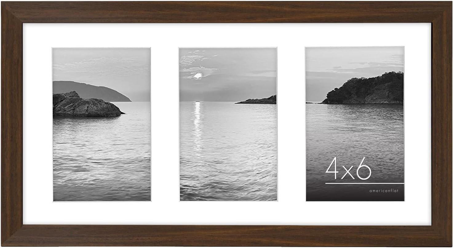 Americanflat 4x6 Collage Picture Frame with Shatter-Resistant Glass - Fits Three 4x6 Photos or Use as One 8x16 Picture Frame - Signature Collection - Collage Frames for Tabletop and Wall - Walnut