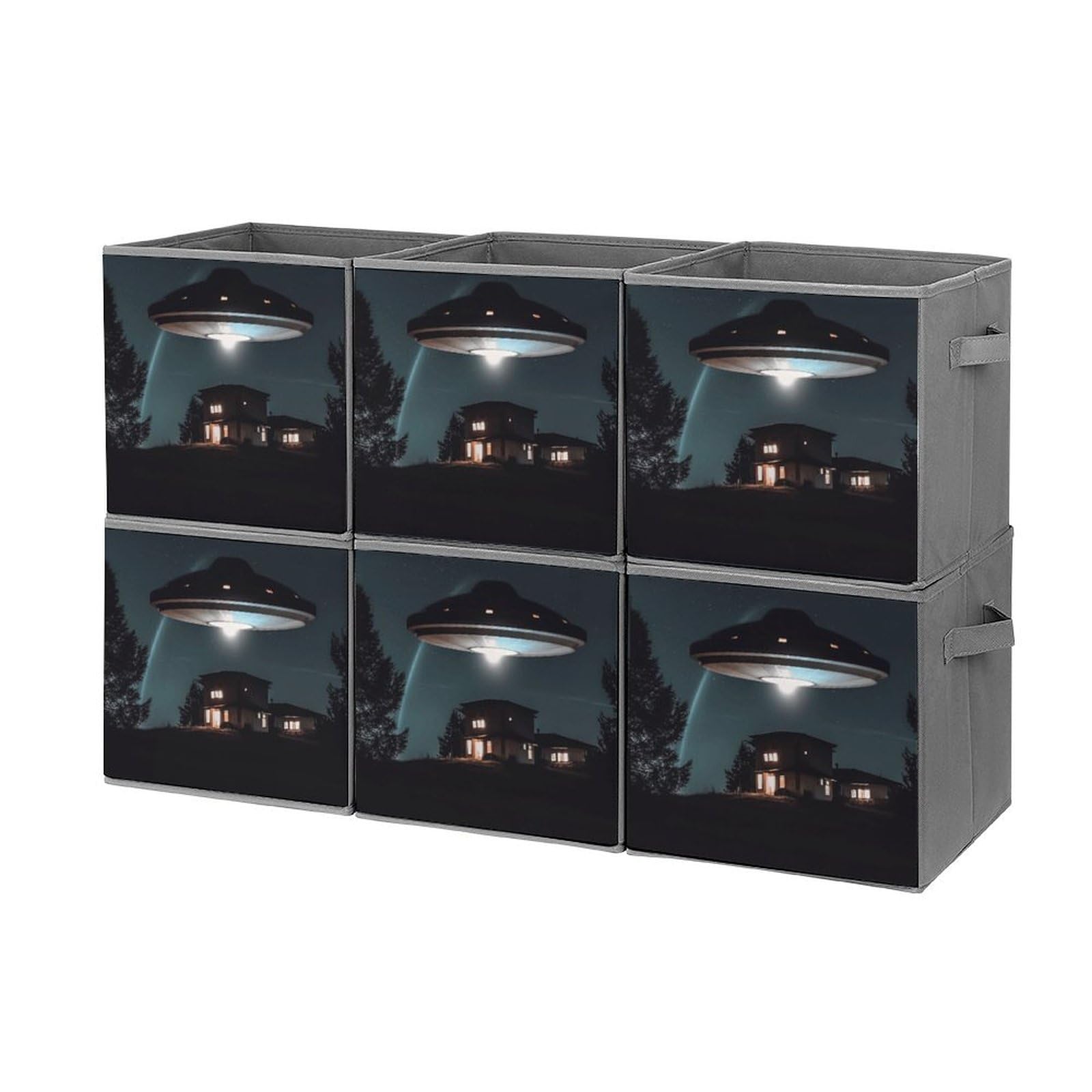 Boîte de rangement empilable pour chambre enfant avec le lot de 6 bacs pliables décor OVNI cosmique