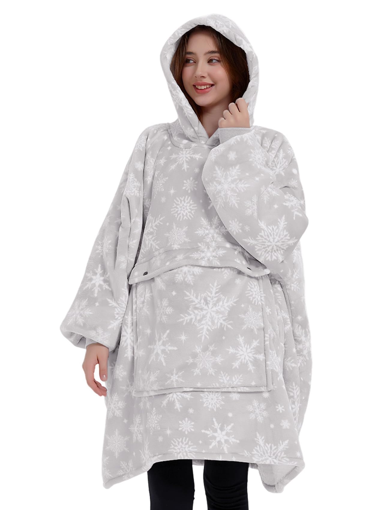 KFUBUO Wearable Blanket Hoodie for Adults With Pocket Snowflake