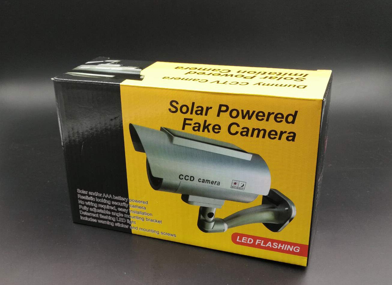 Set di 2 telecamere di sorveglianza finte a energia solare, per esterni, con obiettivo e indicatore di direzione