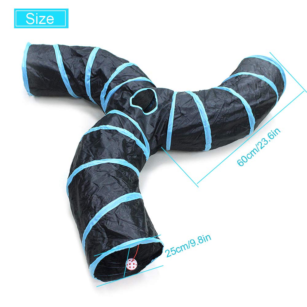 Bemodst Road Tunnel pour Chat, 2 Voies/3 Voies/4 Voies/5 Voies Tubes de Tunnels Pliable Jouet Labyrinthe interactif pour Petits Animaux, Petit Lapin,Chaton, Chiot,Furet,cochons d’ Inde (3 Voies)