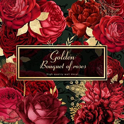 Mitoykus Large Red Rose Floral Wall Decal Flower Gold Butterfly Jumbo Wall Sticker for Living Room Bedroom Wedding Arch