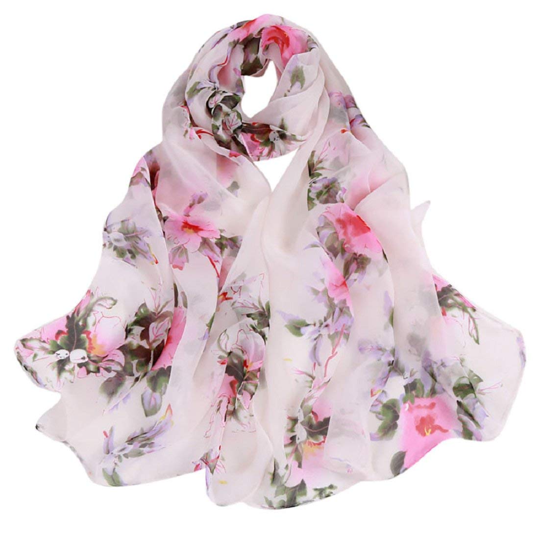 Women's Fashion Rose Print Elegant Long Chiffon Scarves Lightweight Floral Neck Scarf Skin-Friendly Shawl Wrap