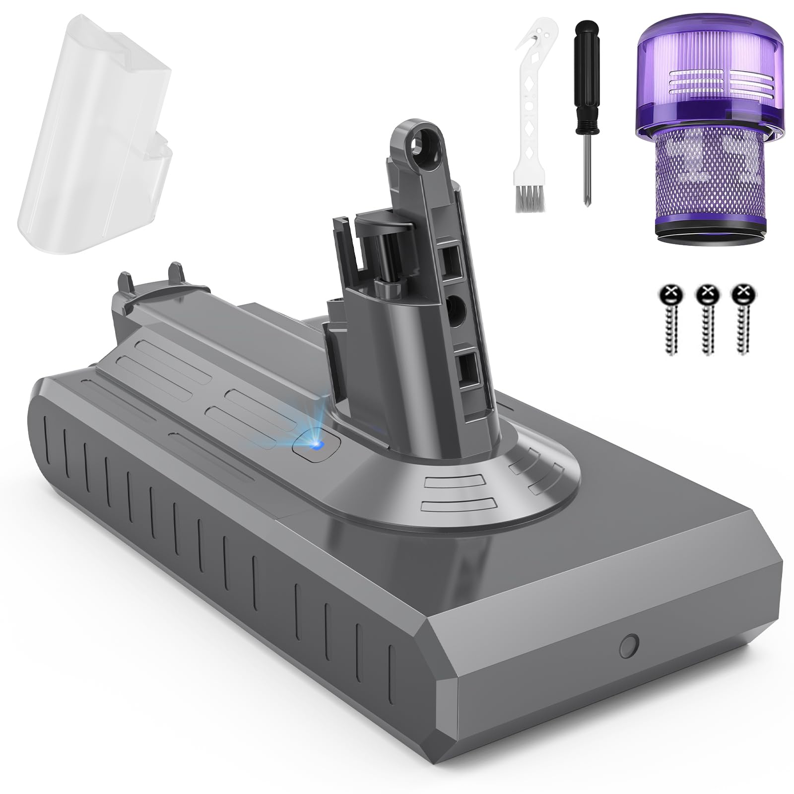 LabTEC V11 25.2V 3900mAh Li-ion Replacement Battery for Dyson V11 (Screw in Type) SV14 Absolute Complete Fluffy Cordless Vacuum Cleaner with Cover+Filter+Brush+Screw (Does not fit Button Style)