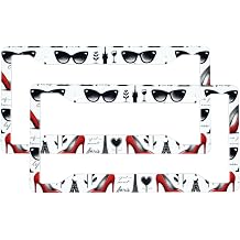 Augenstern Eiffel-Tower-High-Heels-Paris 2-Pack Aluminum License Plate Frames, Universal Car License Plate Holder with 4 Holes and Screws