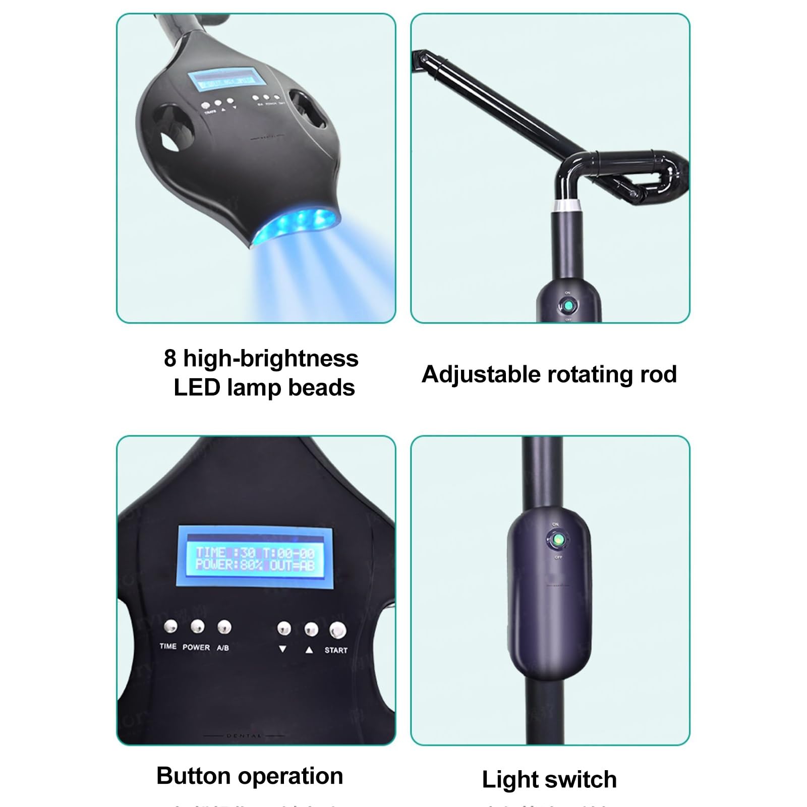 Wybielacz do Zębów 3 Kolory Niebieski/Czerwony/Fioletowy Światło, Mobilna 40W Lampa Wybielająca do Zębów(Black)
