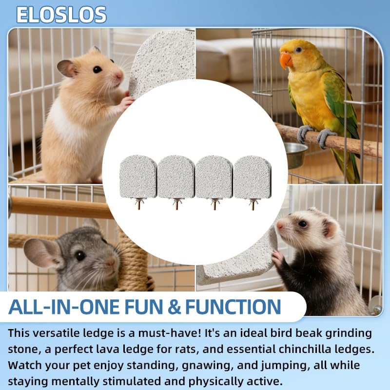 4PCS Lava Ledge for Small Pets, Chinchilla, Hamster, Parrot, Gray(M) | Grinding Claws & Jumping, Safe Natural Volcanic Rock, Reduces Random Chewing
