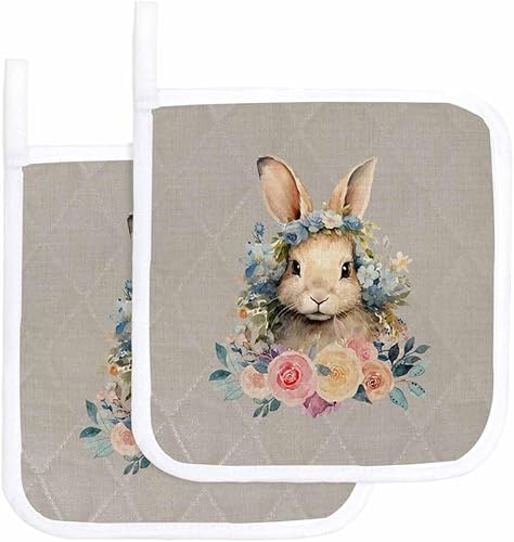 Miniatura 7 de 3 Packs Easter Rabbits Gray Pot Holders Sets for Kitchen,Oven Pan Plate Bowl Pads Heat Proof Mat with Hanging Loop,Terry Cloth Potholders Soft Grip