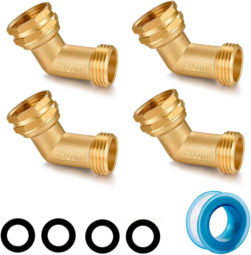 10 Pack 45 Degree Solid Brass Pipe Fittings Hose Elbow - Eliminates Stress and Strain On RV Water Intake Hose Adapter 3/4" FHT x 3/4" MHT