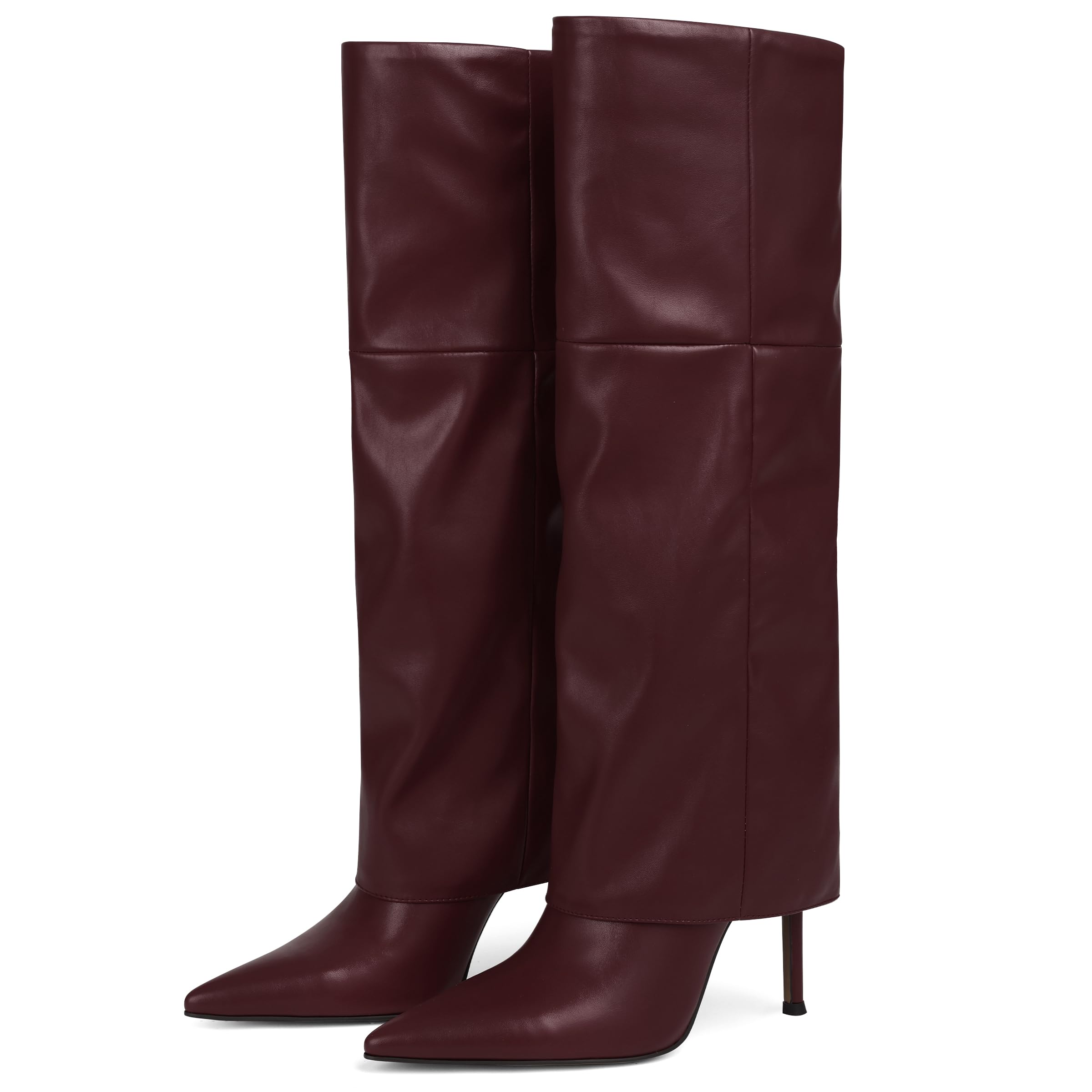 Oiamenne Womens Fold Over Boots Knee High Boots for Women Pointed Toe Stiletto Heel Long Boots Sexy Tall