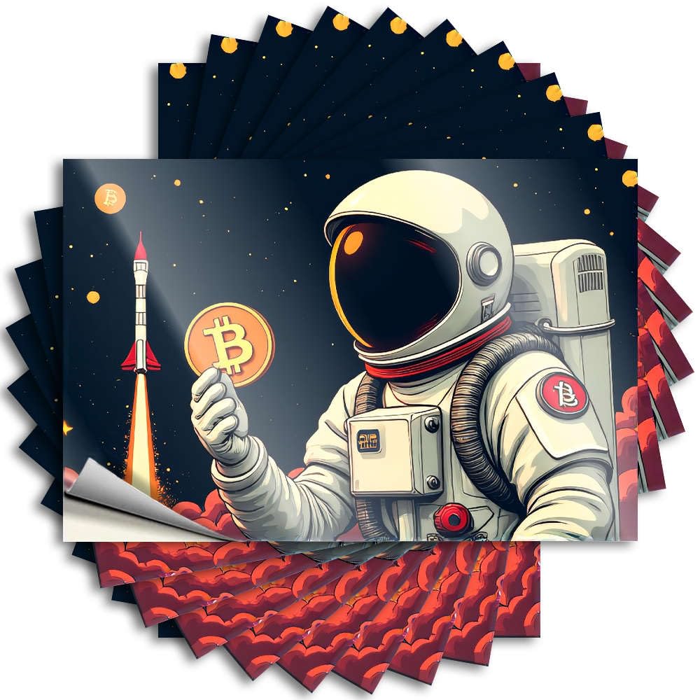 Tattoos Man CABE Decor Easy Apply | Astronaut Holding Bitcoin Symbol with Rocket Launching in Background. Unique Door Peel and Stick(12X18CM)