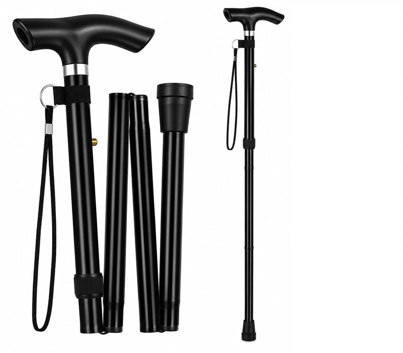 Adjustable Folding Walking Stick for Men & Women – Lightweight Collapsible Travel Cane for Elderly Adults – Portable Balance Support Walking Aid -Black