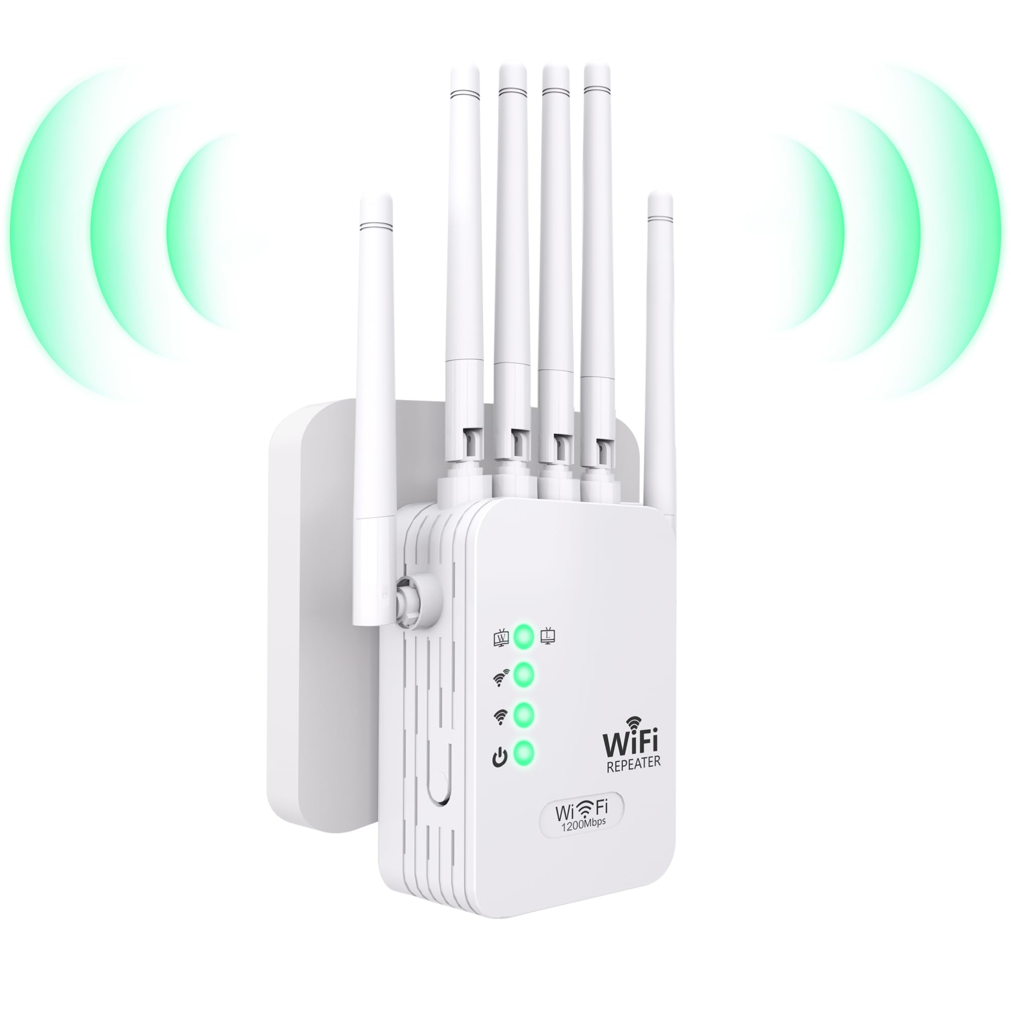 Repetidor WiFi 1200Mbps con 6 Antenas, Amplificador de Señal Doble Banda 5GHz/2.4GHz, 3 Modos (Repetidor/Router/Ap), Compatible con Múltiples Dispositivos, Fácil Instalación