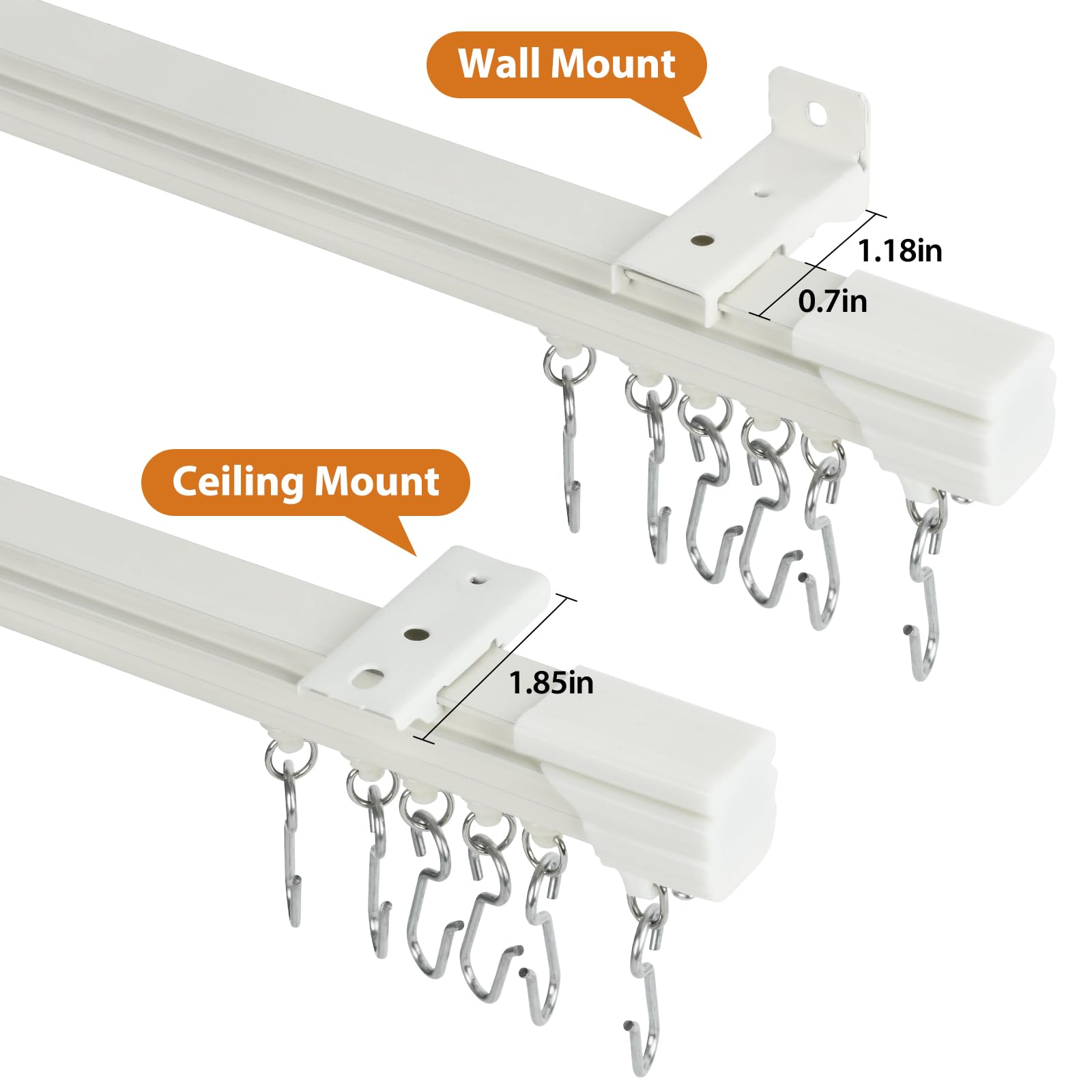 KOLAKO Curtain Track, Aluminum Ceiling Curtain Track Set with Hooks, 3ft-12ft Curtain Rails Wall Mount Room Divider Track Curtains System, 4PCS