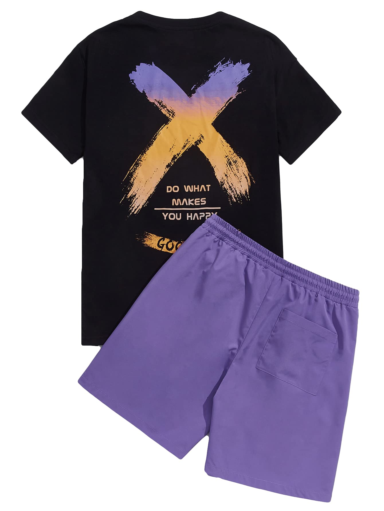 OYOANGLEMen's Casual Graphic Print T Shirt and Drawstring Waist Shorts Set Tracksuit 2 Piece Outfits