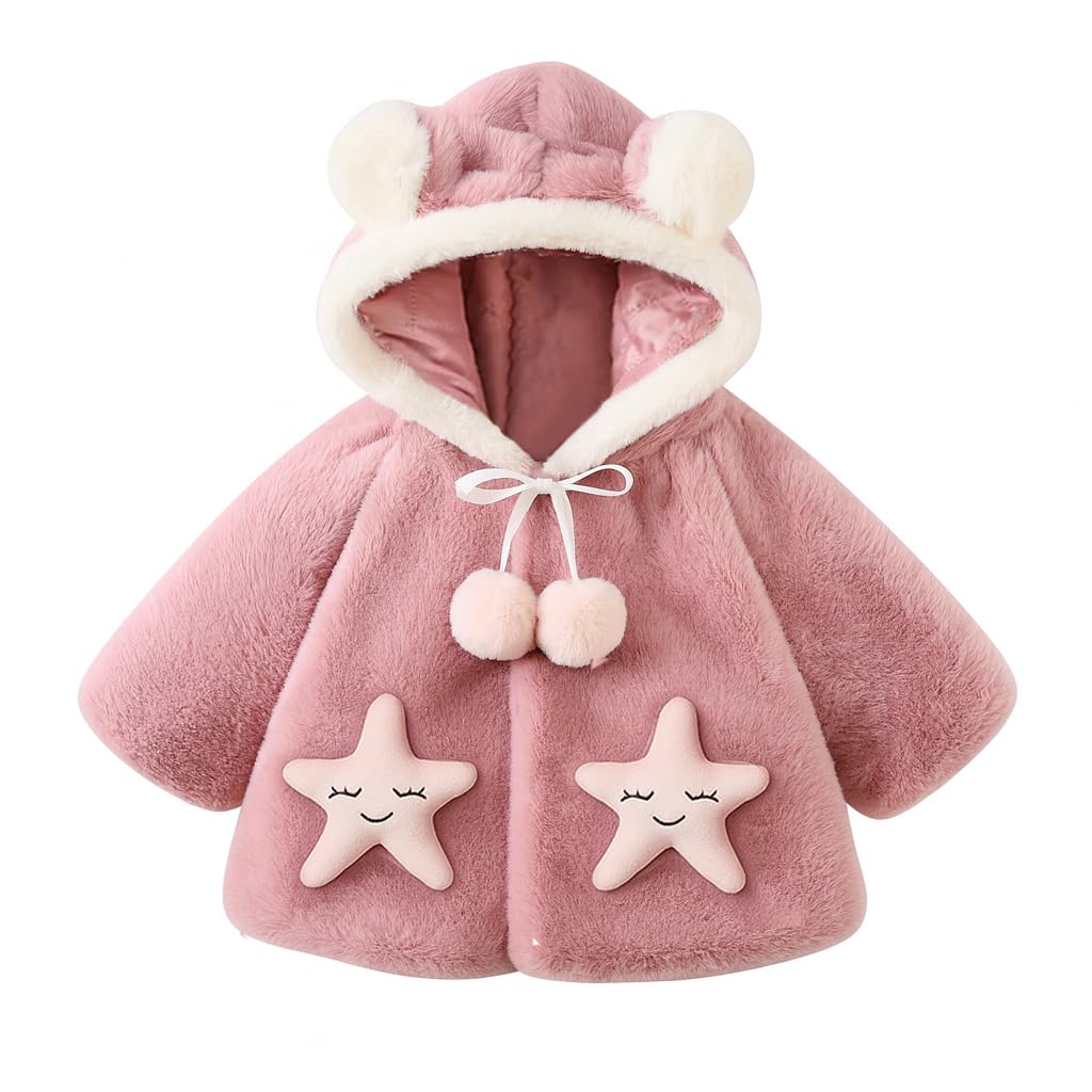 Bold N ElegantWool Faux Fur Standard Length Warm Winter Outerwear Baby Jacket Cape Coat Poncho Wrap With Soft Plush Pompom And Pearls For Infant Toddler Baby Girl's Kids